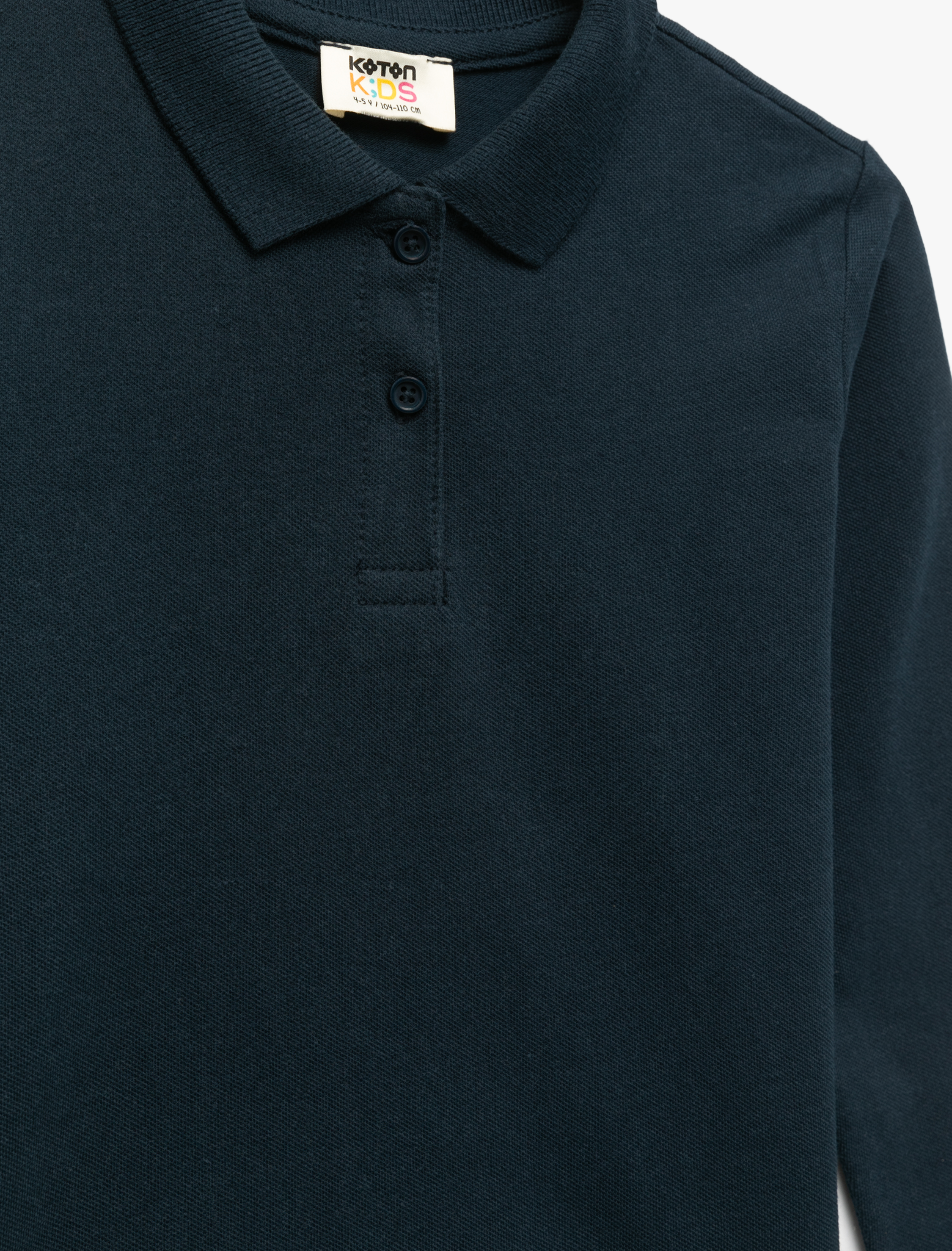  Kız Çocuk Uzun Kollu Pamuklu Basic Polo Yaka Tişört