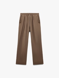 Viskon Cupro Kumaş Beli Bağcıklı Cepli Bol Paça Pantolon