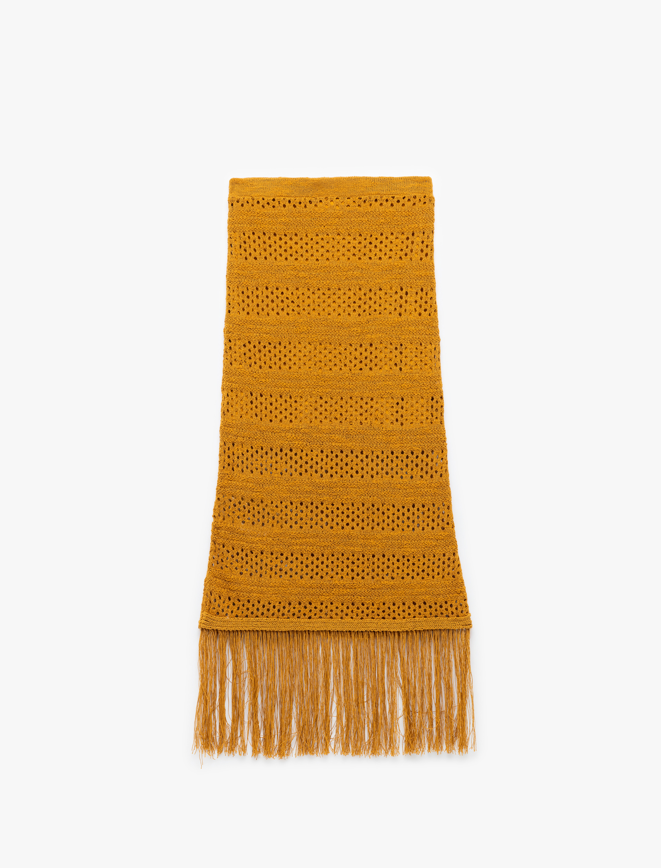   Püsküllü Beli Lastikli Astarlı Kroşe Midi Etek