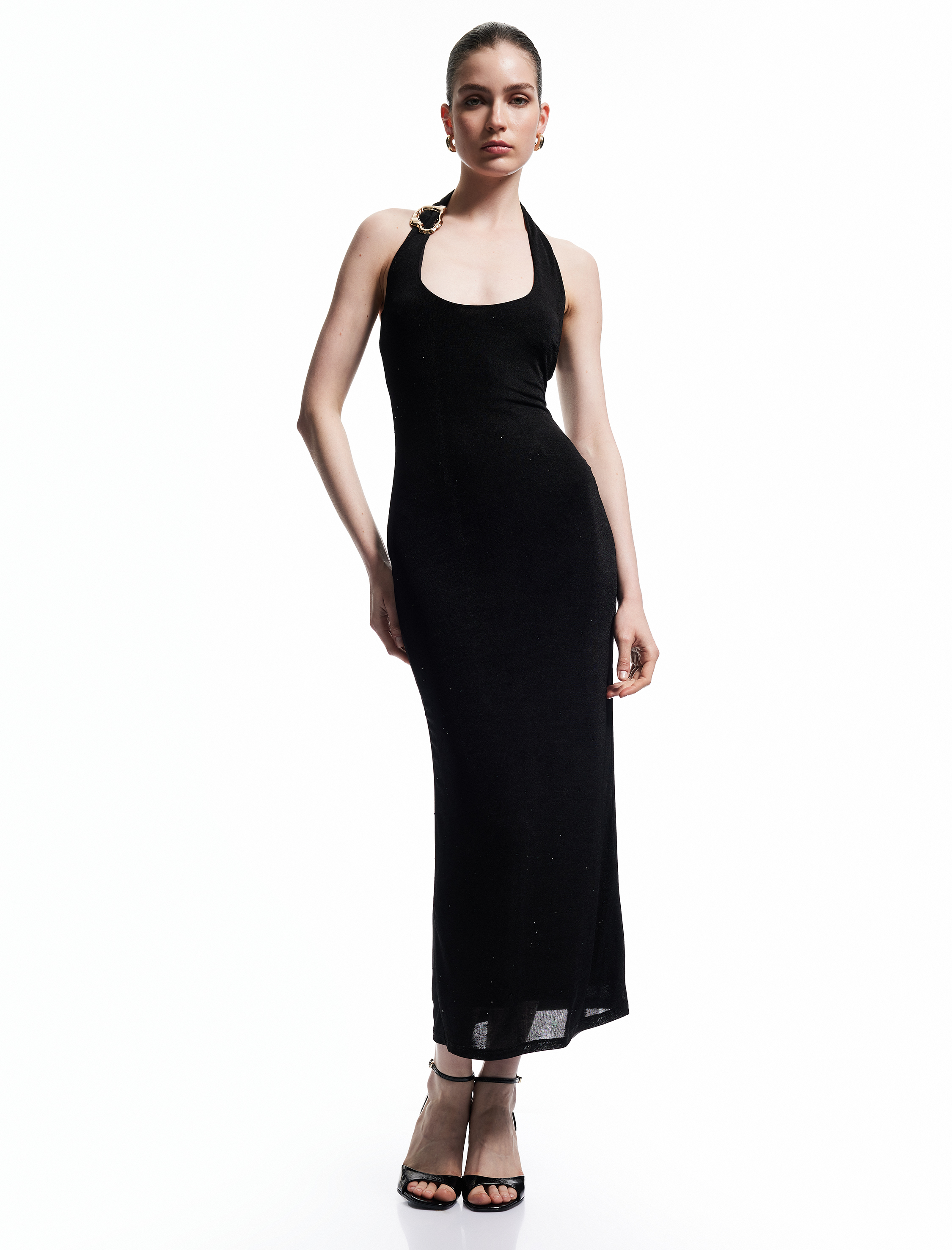 Koton X Sibil Çetinkaya - Kolsuz Simli Dar Kesim Metal Aksesuarlı Uzun Abiye Elbise