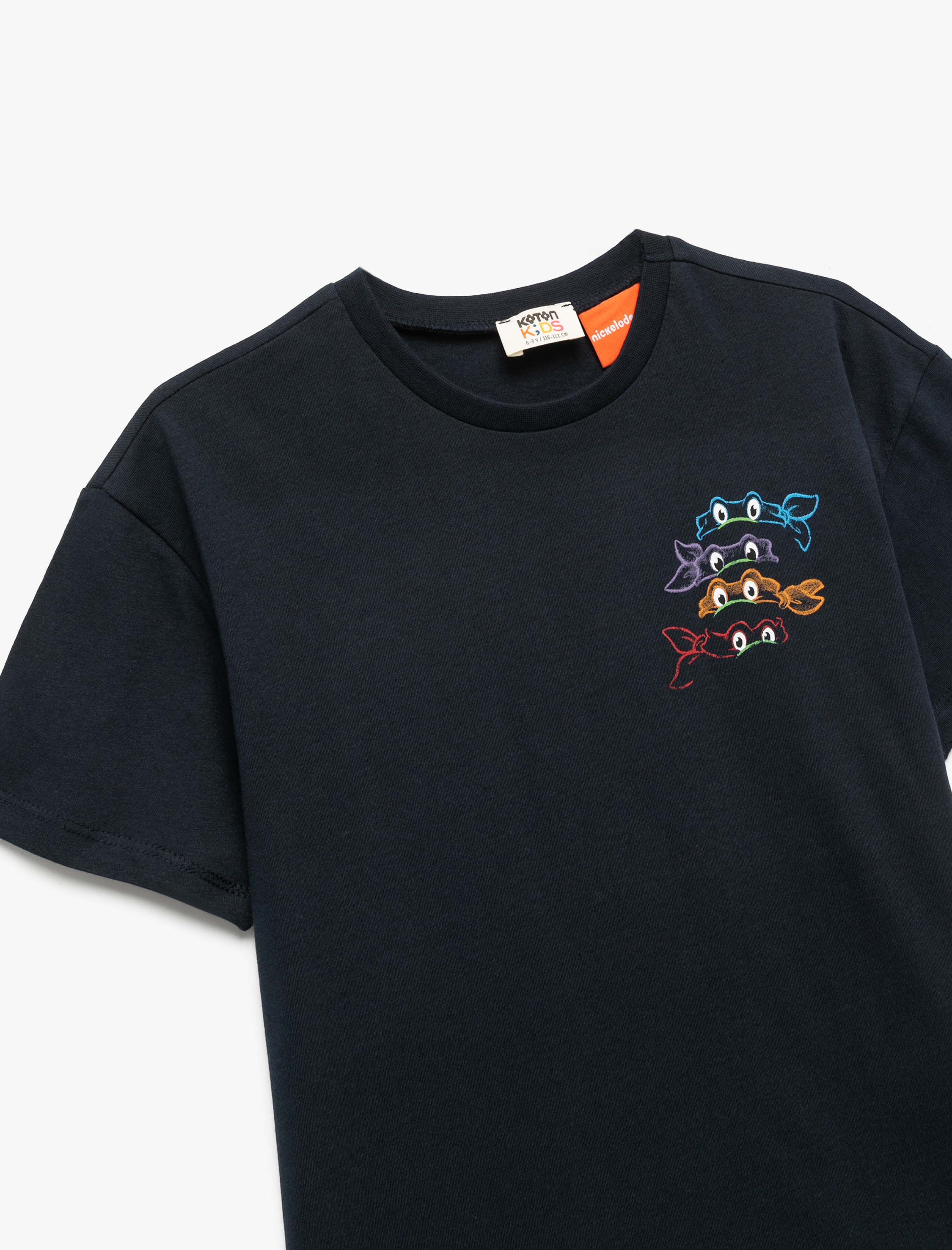  Erkek Çocuk Bisiklet Yaka Kısa Kollu Ninja Kaplumbağalar Baskılı Pamuklu Oversize Tişört