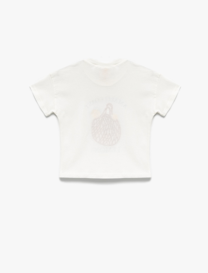 Kız Bebek Bisiklet Yaka Kısa Kollu Pamuklu Baskılı Tişört