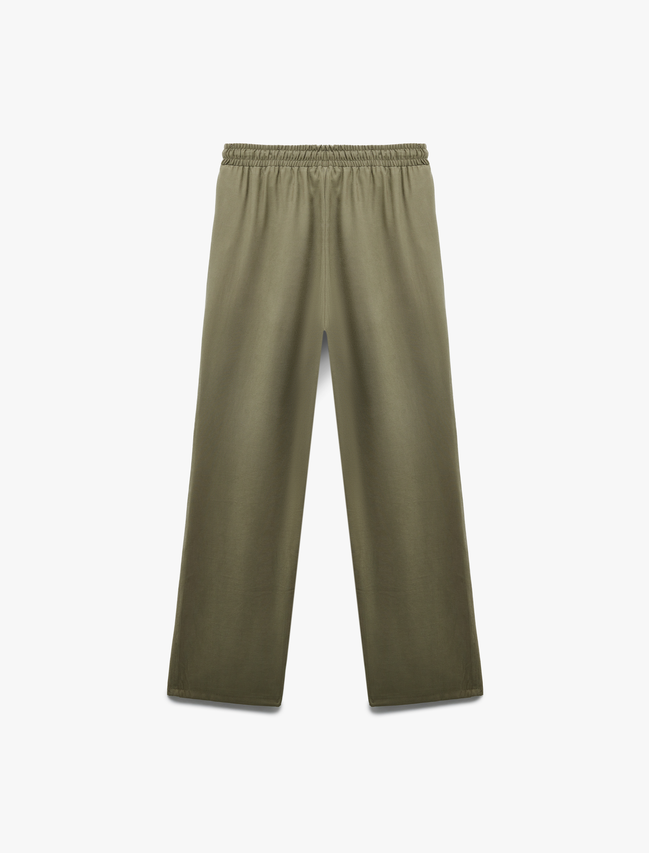   Viskon Cupro Kumaş Beli Bağcıklı Cepli Bol Paça Pantolon