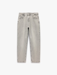 Normal Bel Pamuklu Vintage Straight Fit Jean Pantolon