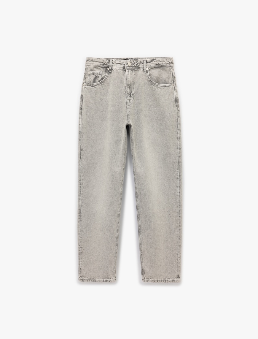   Normal Bel Pamuklu Vintage Straight Fit Jean Pantolon