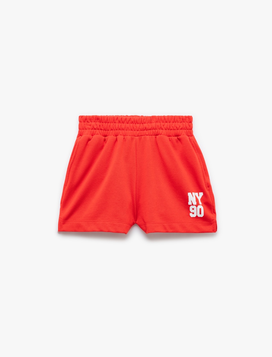   Beli Lastikli Baskılı Cepli Rahat Kalıp Mini Spor Şort