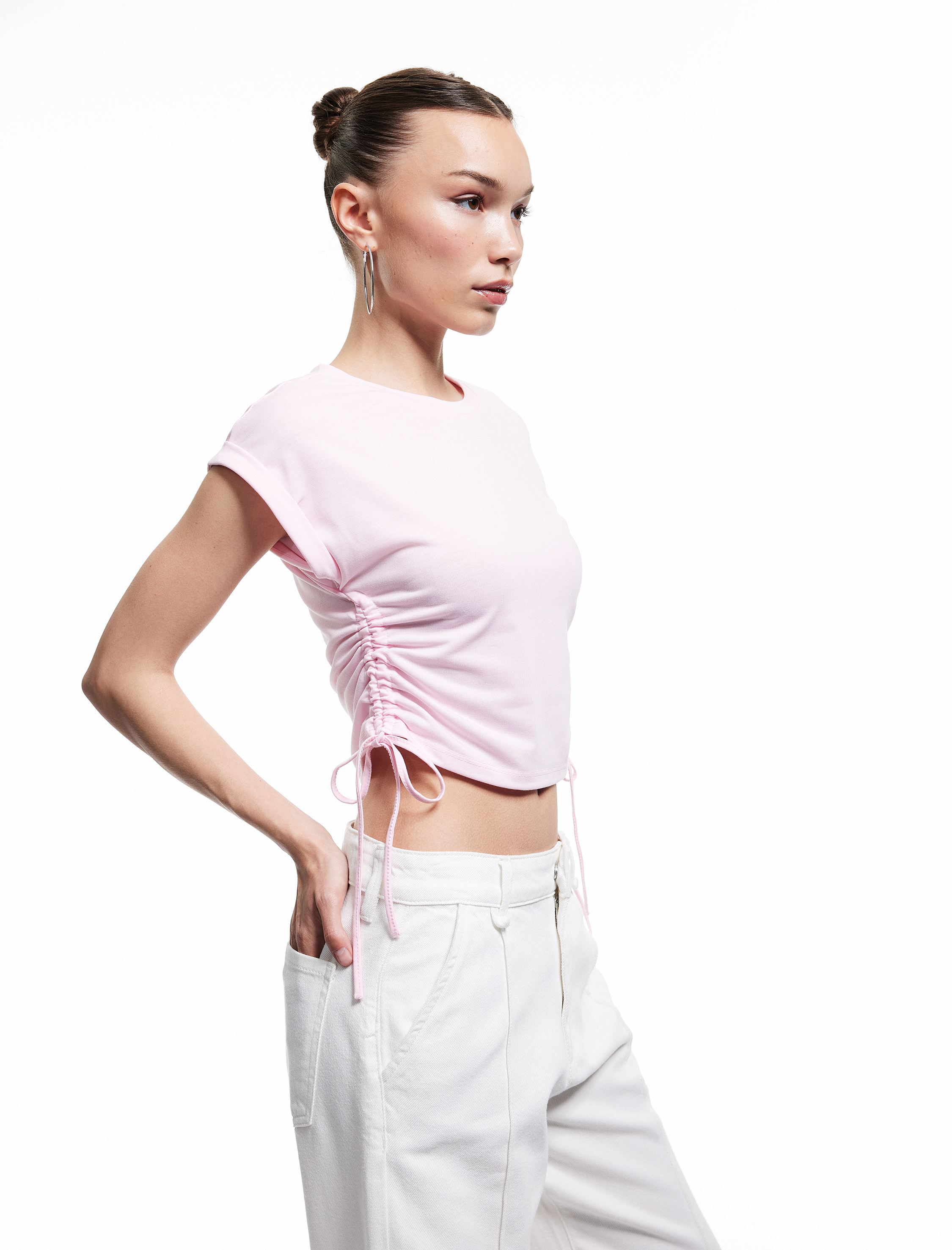   Kolsuz Bisiklet Yaka Büzgülü Crop Atlet