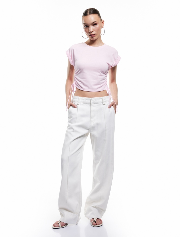  Kolsuz Bisiklet Yaka Büzgülü Crop Atlet