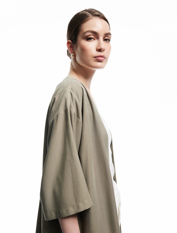  Gizli Cepli Viskon 3/4 Kol Oversize Kimono