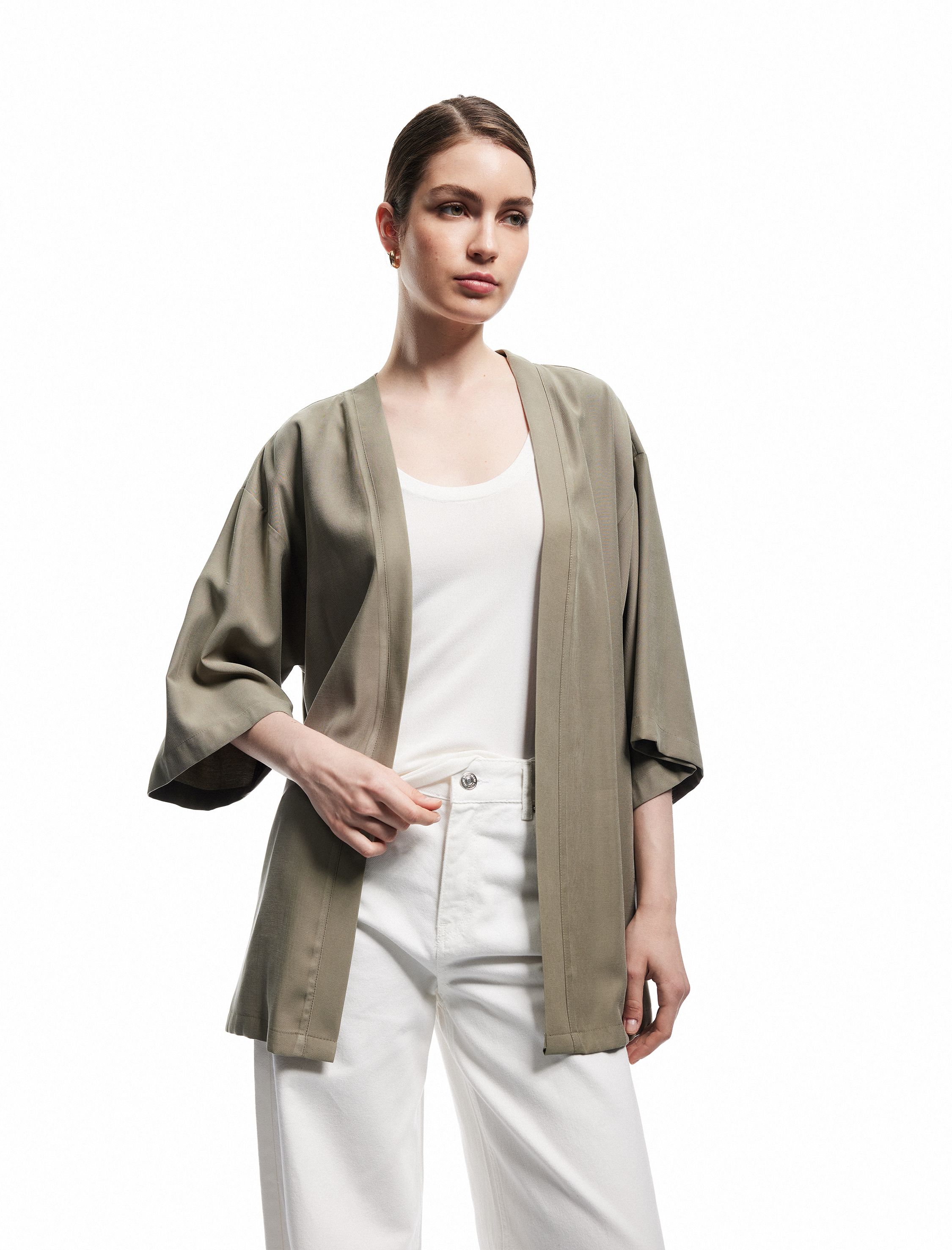   Gizli Cepli Viskon 3/4 Kol Oversize Kimono