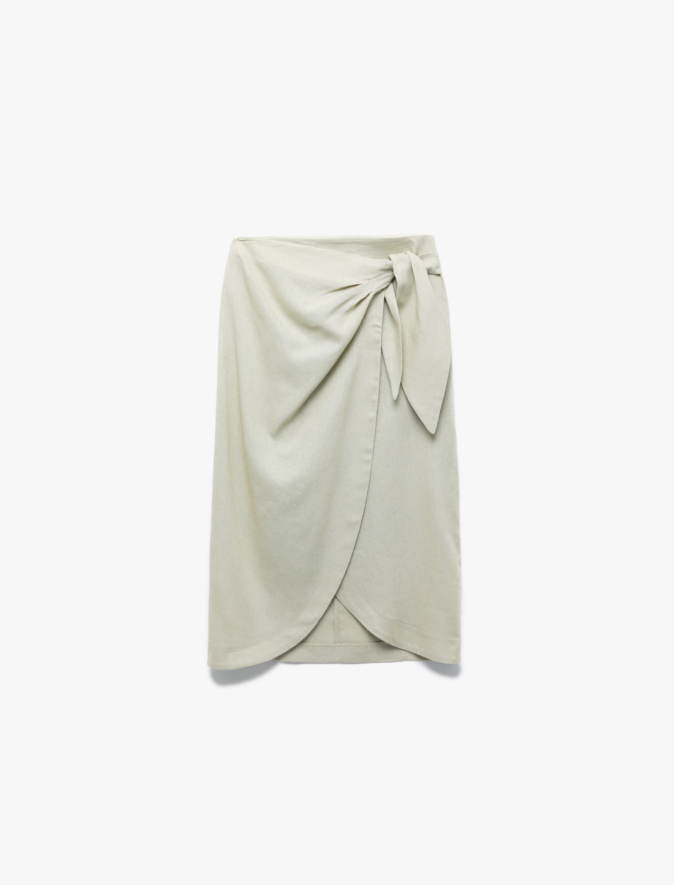   Yandan Bağlamalı Kruvaze Midi Sarong Keten Etek