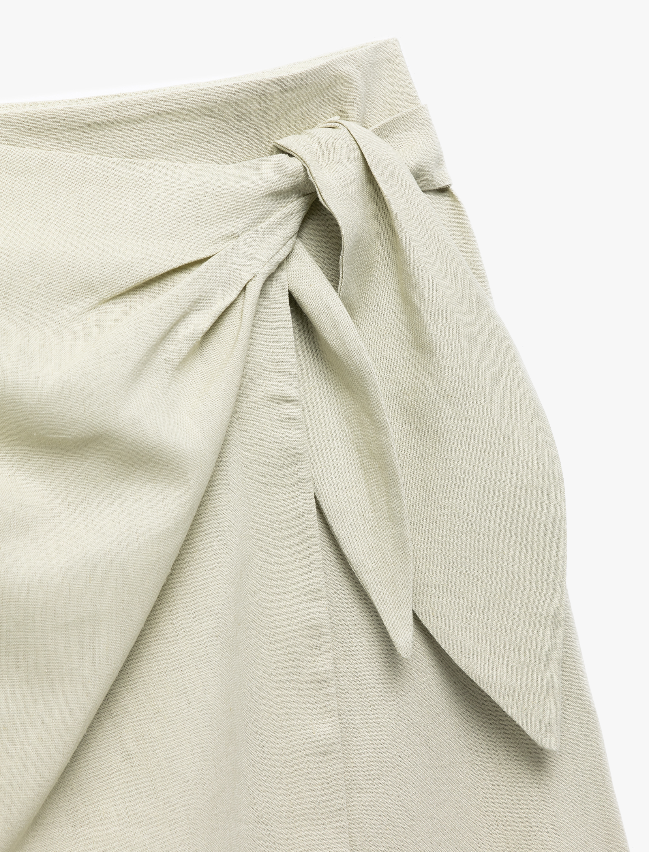   Yandan Bağlamalı Kruvaze Midi Sarong Keten Etek