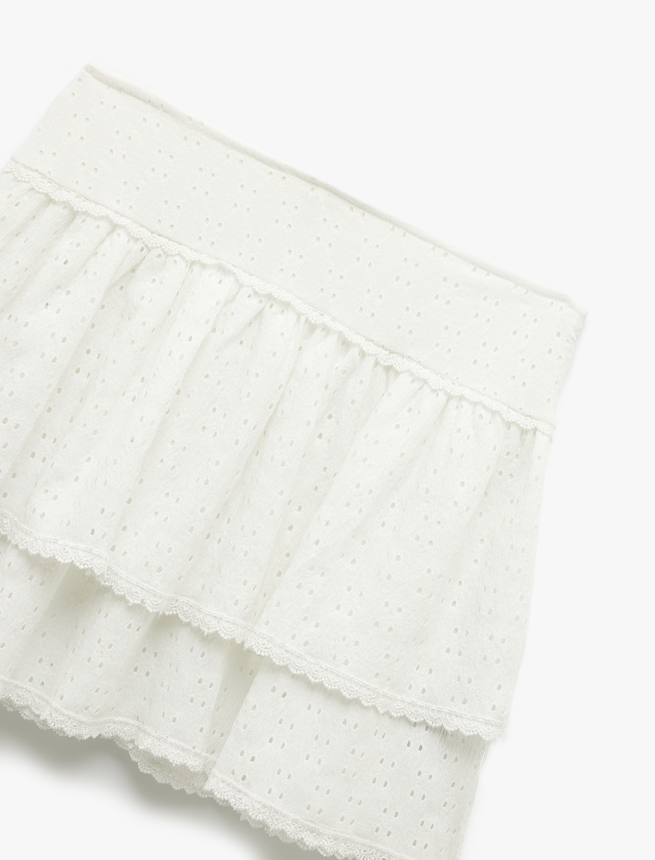   Gipe Detaylı Kat Kat Fistolu Brodeli Mini Etek