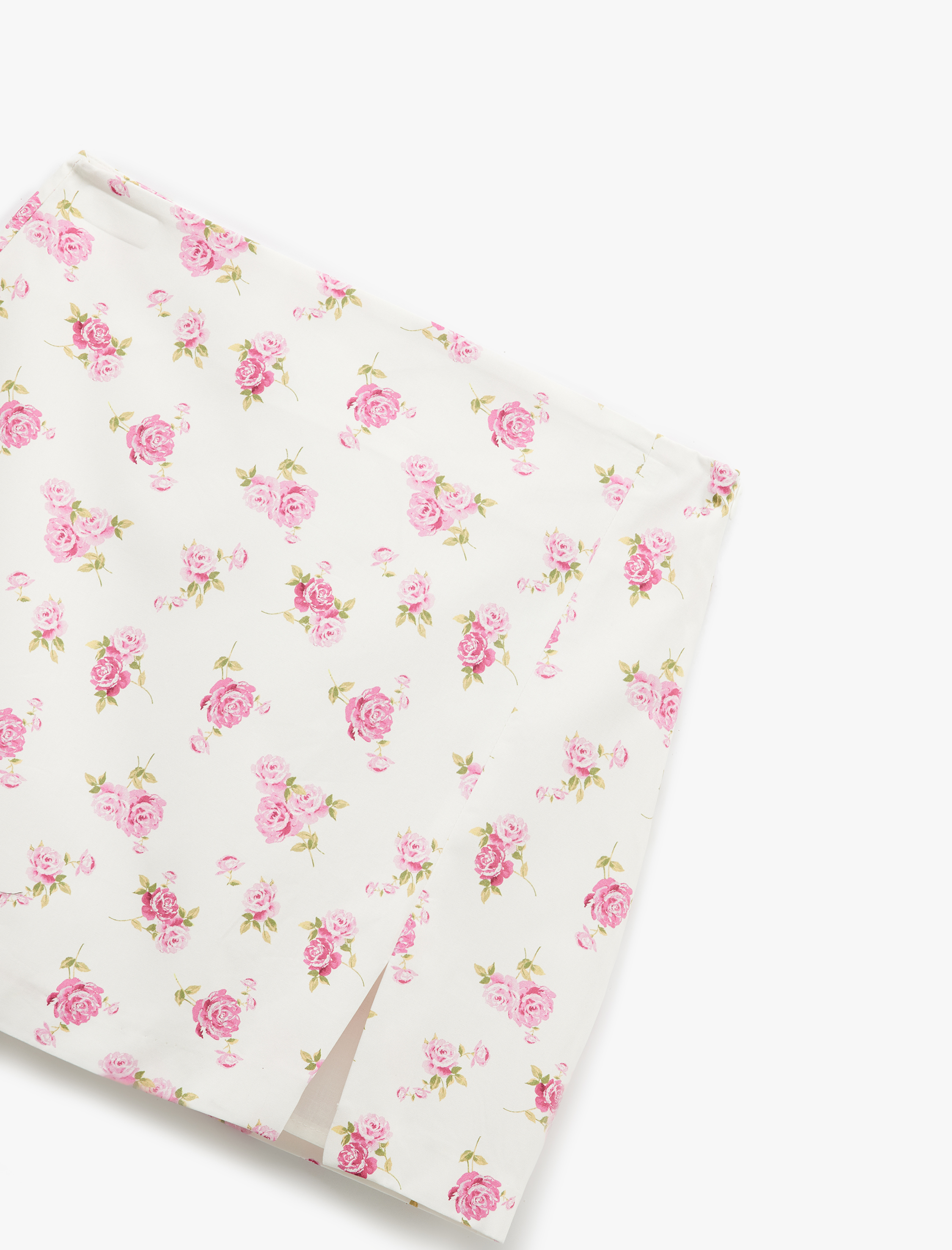   Standart Bel Pamuklu Yırtmaç Detaylı A Kesim Poplin Çiçekli Mini Etek