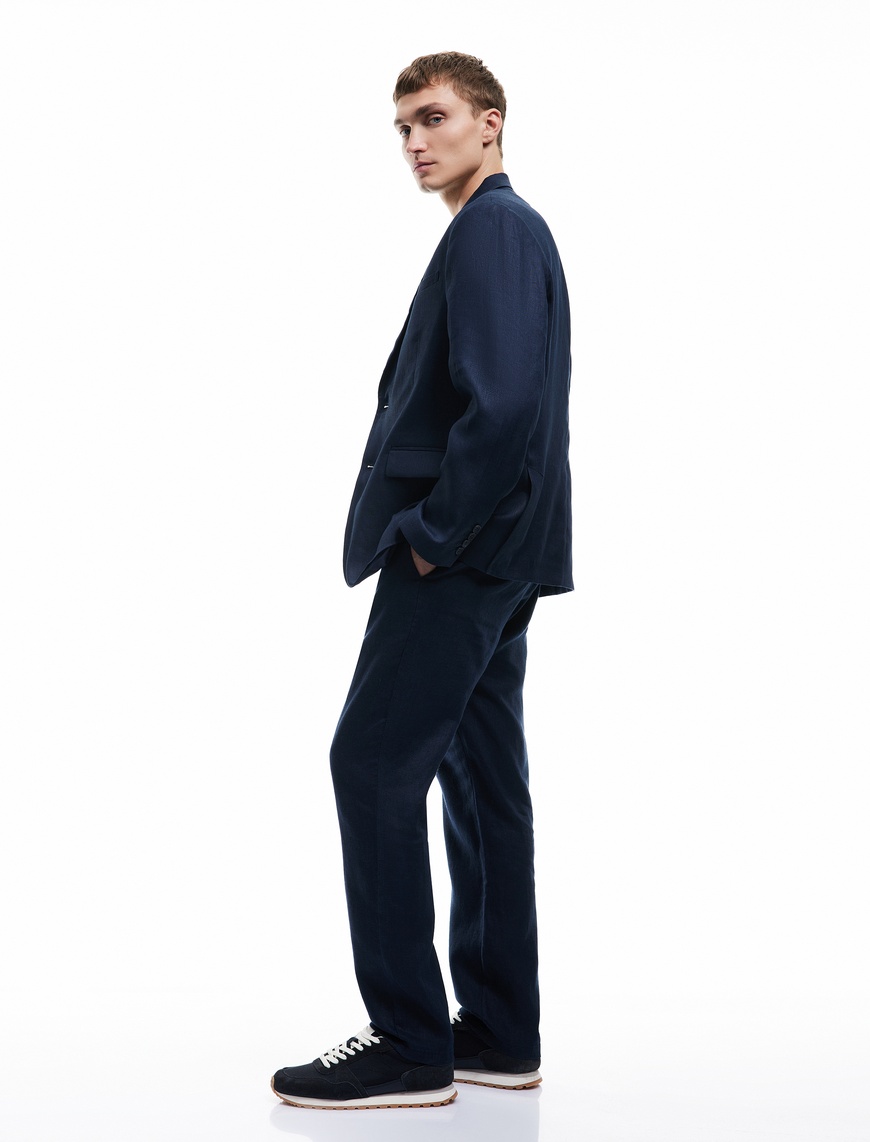   Straight Fit Cep Detaylı Keten Chino Pantolon