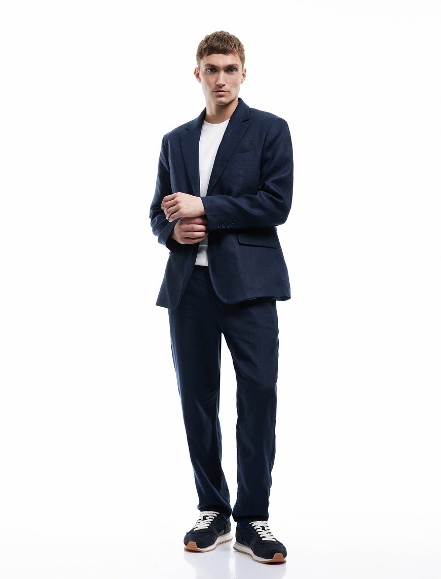   Straight Fit Cep Detaylı Keten Chino Pantolon