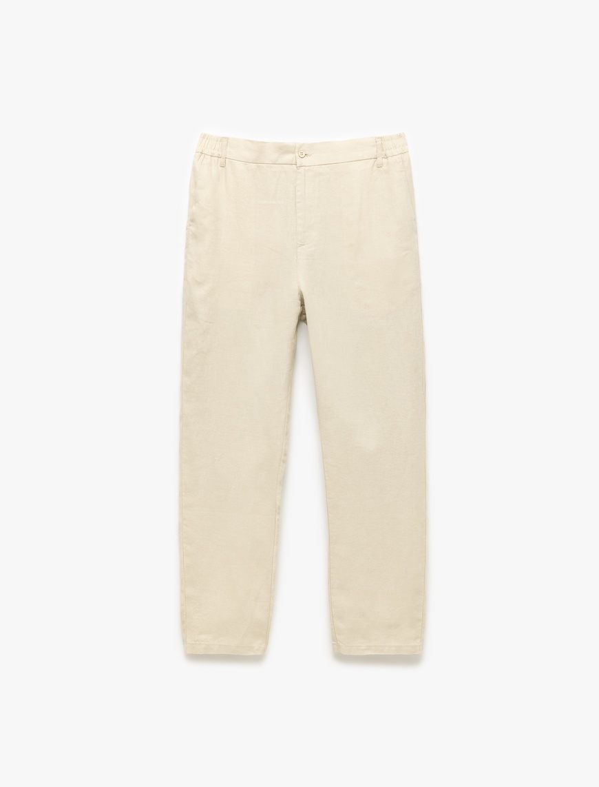   Straight Fit Cep Detaylı Keten Chino Pantolon