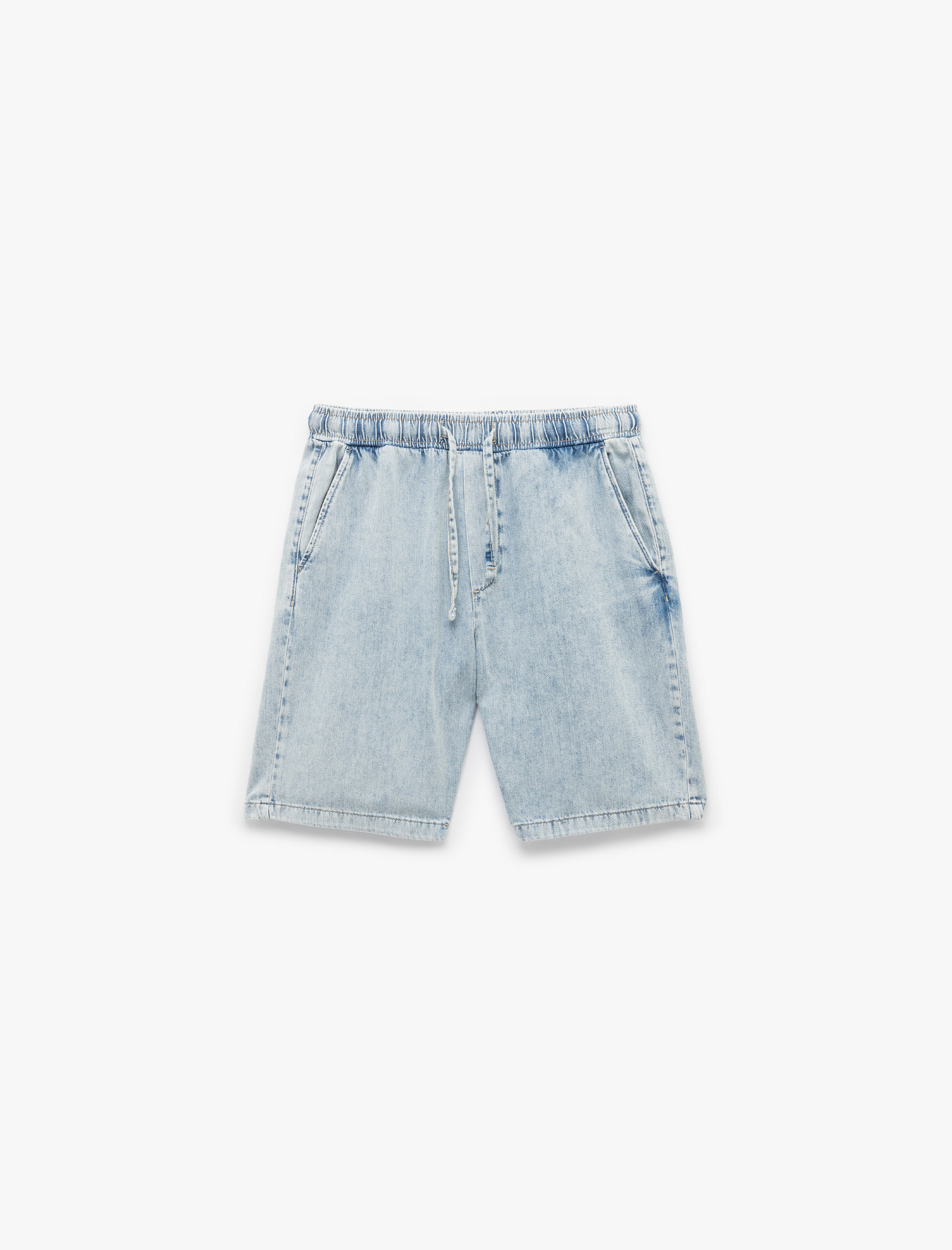   Beli Bağcıklı Cep Detaylı Bermuda Oversize Jean Şort