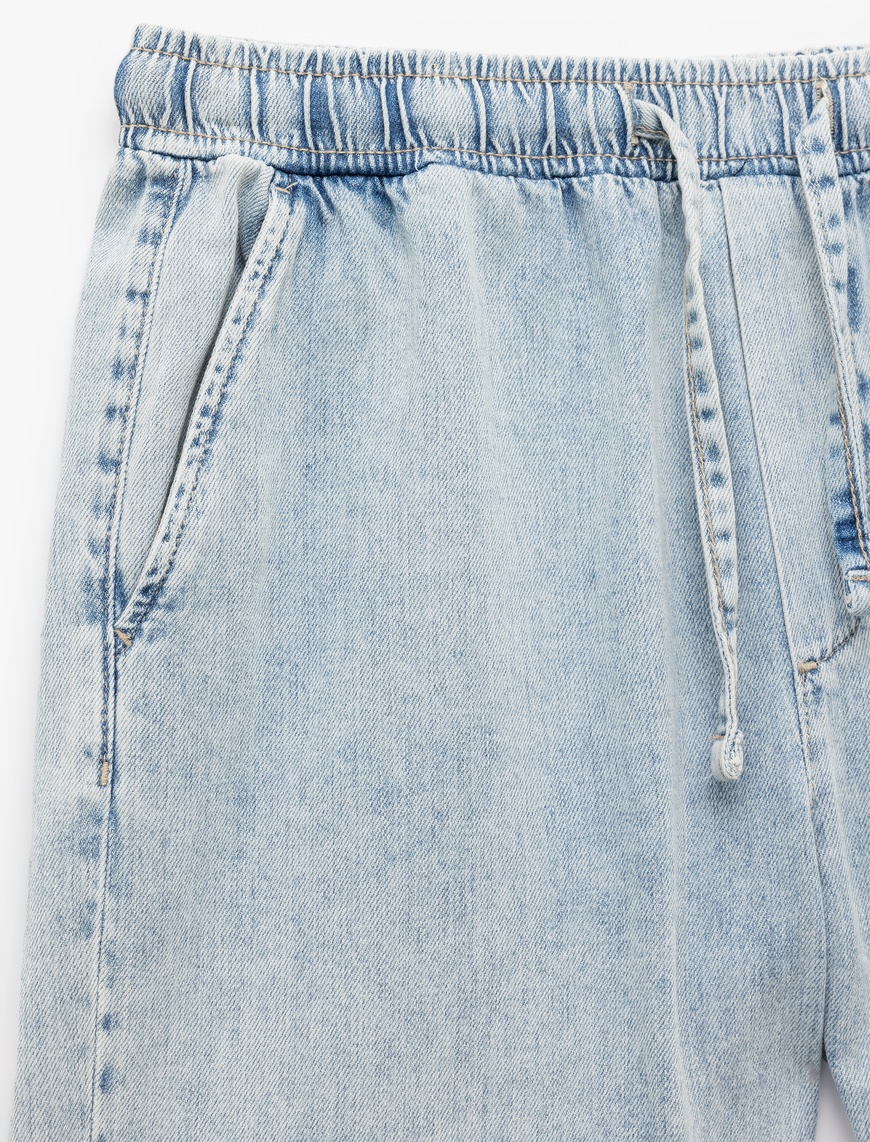   Beli Bağcıklı Cep Detaylı Bermuda Oversize Jean Şort