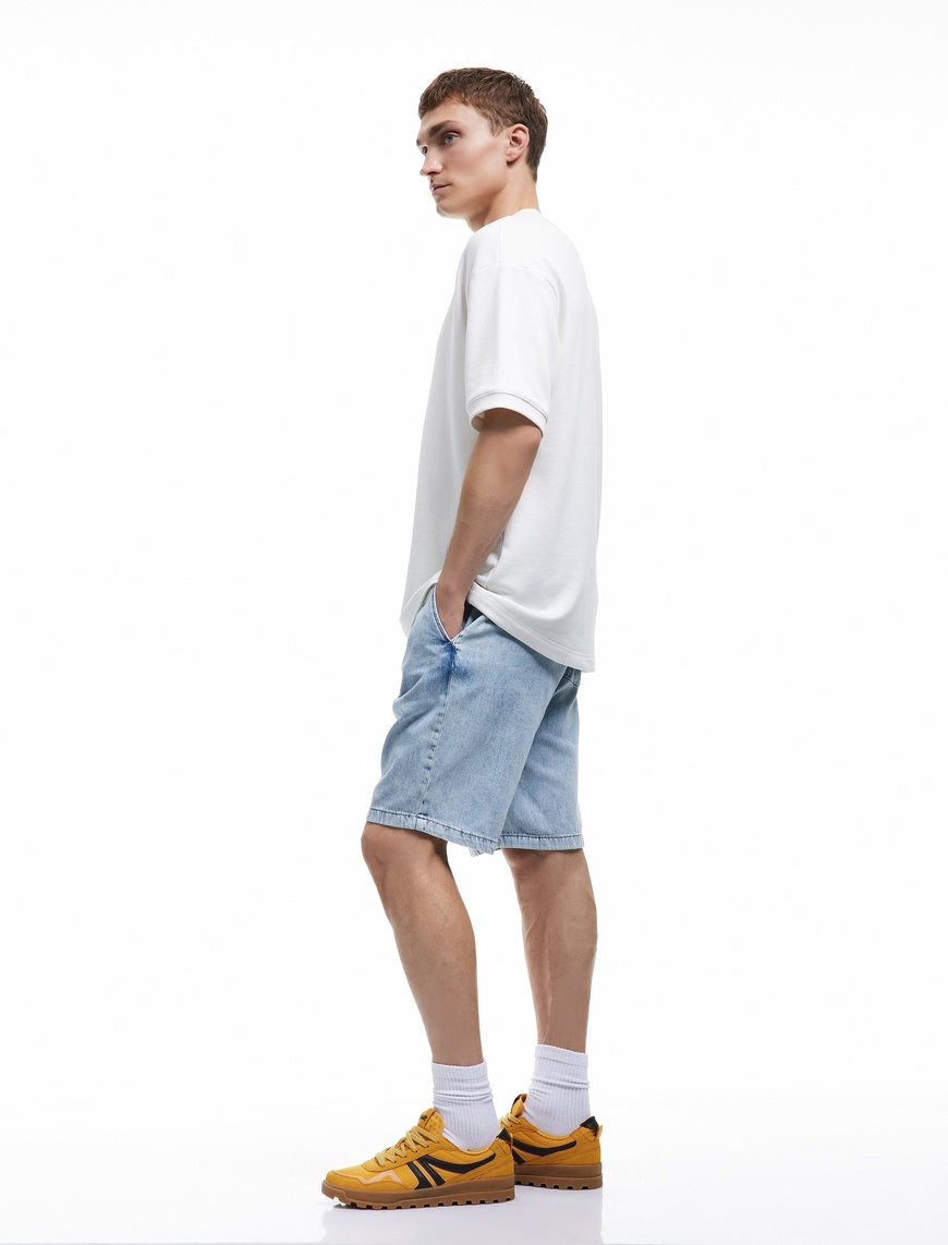   Beli Bağcıklı Cep Detaylı Bermuda Oversize Jean Şort