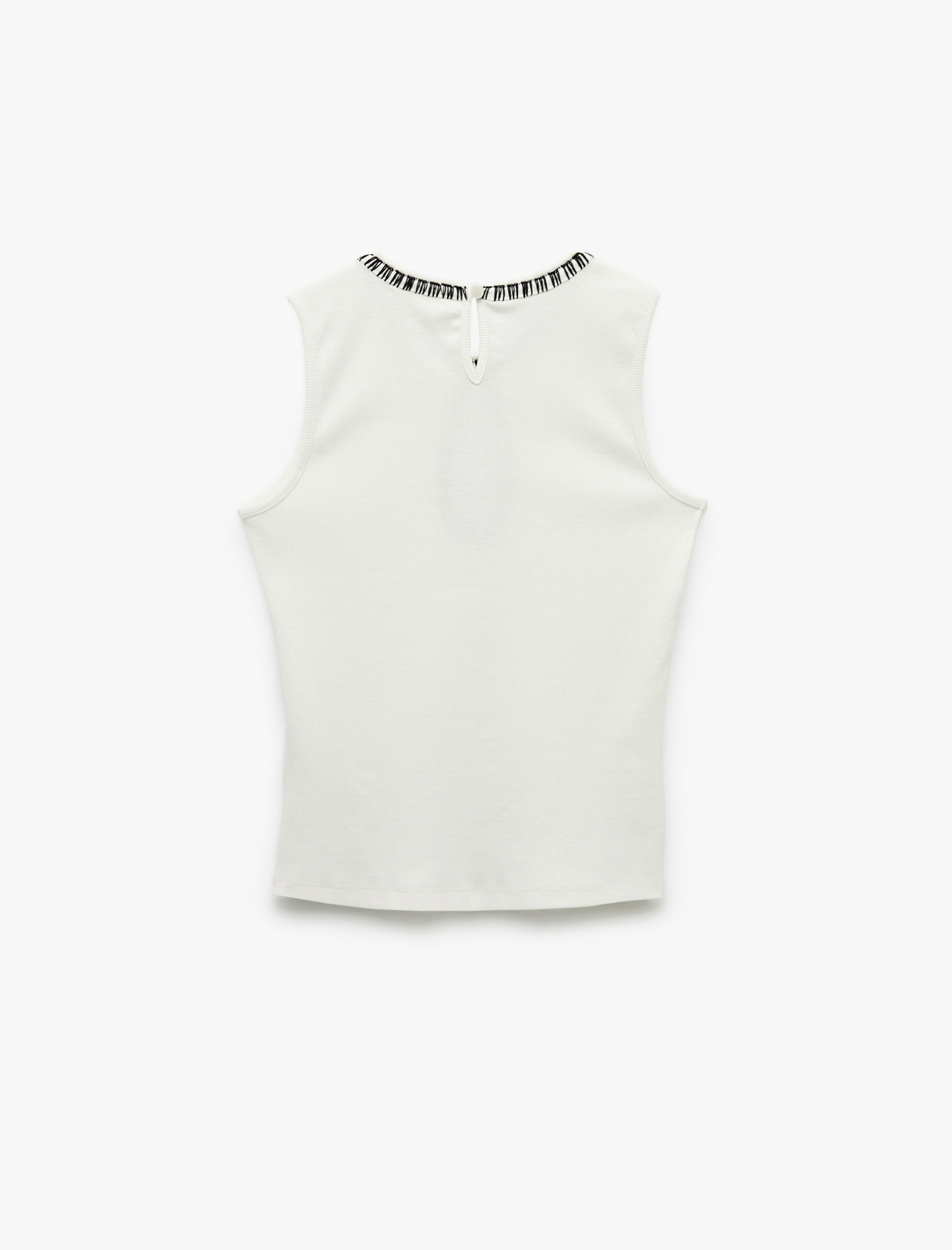   Pamuklu Slim Fit Renk Kontrastlı Pencere Detaylı Kroşe Detaylı Kolsuz Tişört