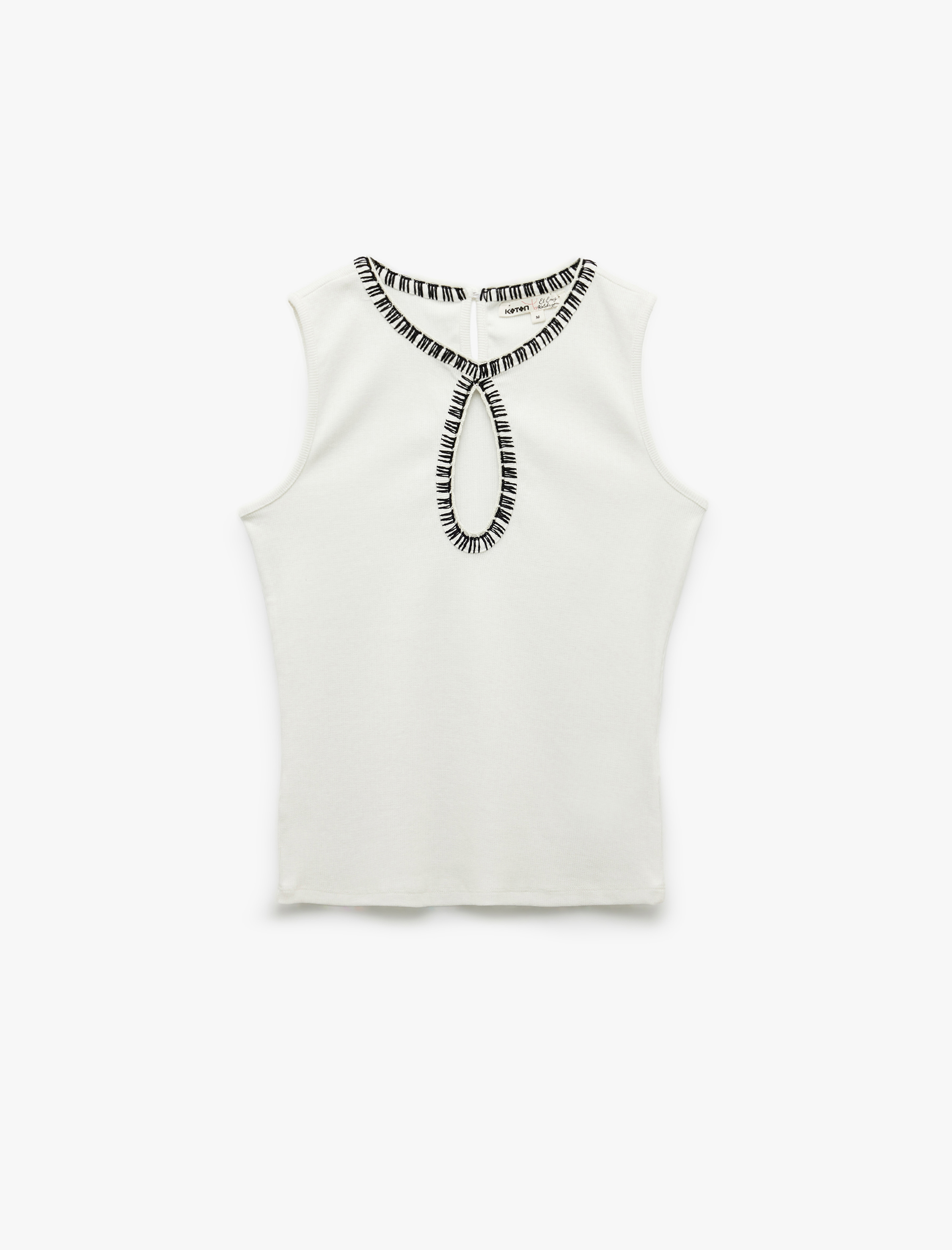   Pamuklu Slim Fit Renk Kontrastlı Pencere Detaylı Kroşe Detaylı Kolsuz Tişört