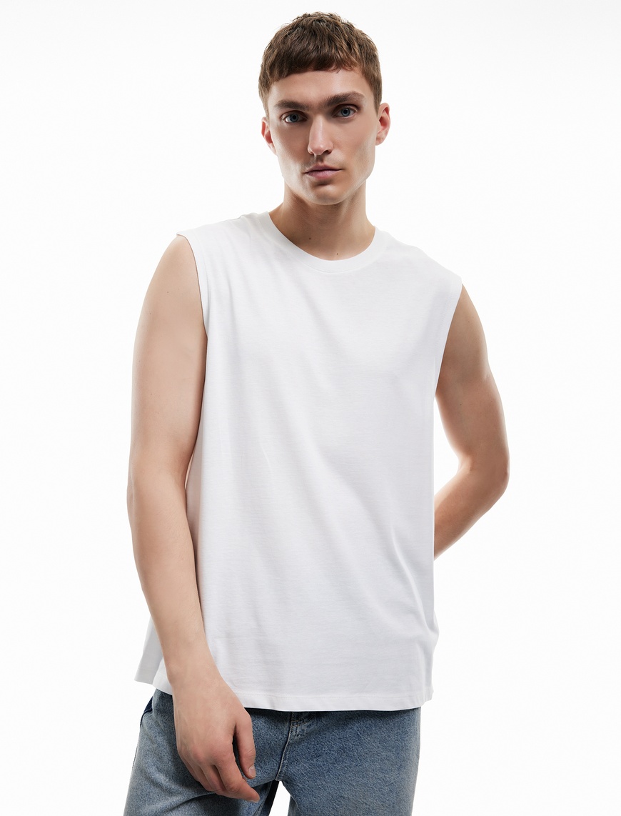   Bisiklet Yaka Regular Fit Pamuklu Kolsuz Tişört
