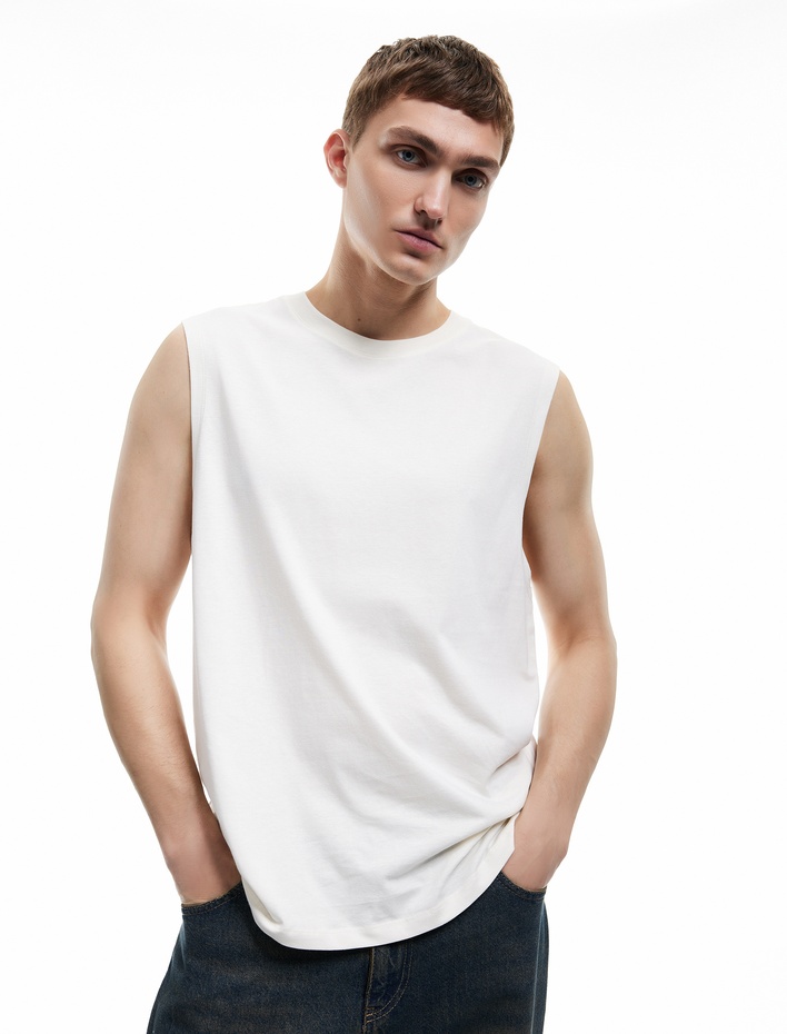  Bisiklet Yaka Regular Fit Pamuklu Kolsuz Tişört