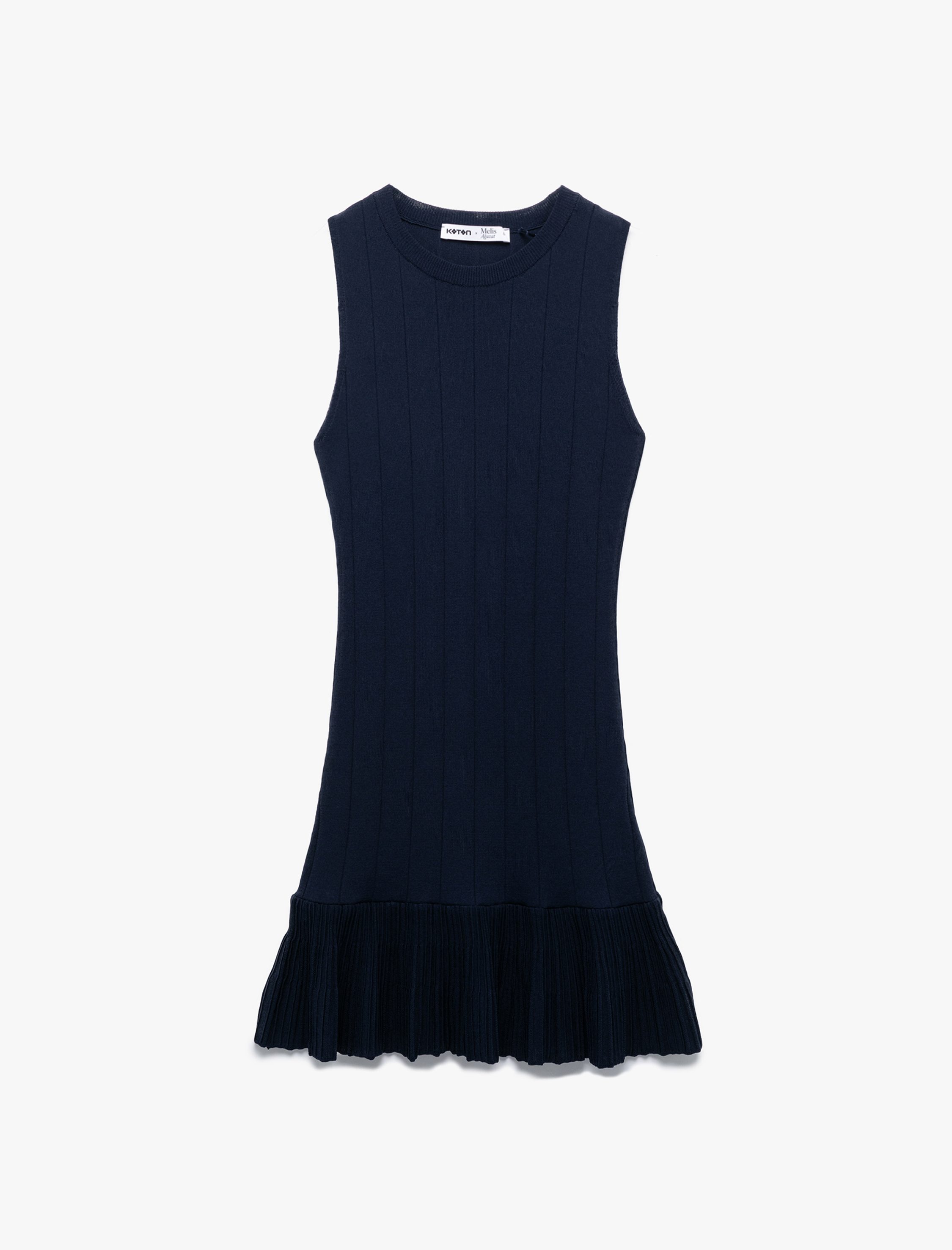   Koton X Melis Ağazat - Etek Ucu Fırfırlı Mini Boy Kolsuz Bisiklet Yaka Triko Elbise