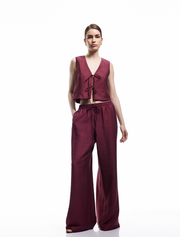  Koton X Melis Ağazat - Astarlı Beli Bağlamalı Bol Paça Pantolon