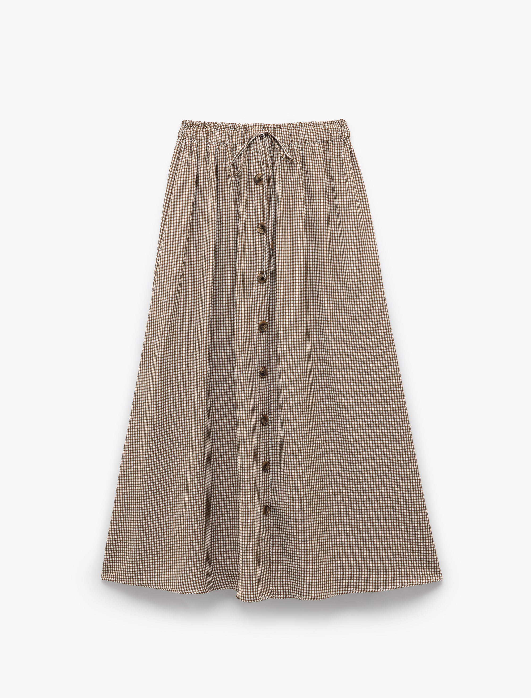   Koton X Melis Ağazat - Viskon Beli Lastikli Bağlamalı Düğmeli Pötikareli Midi Etek