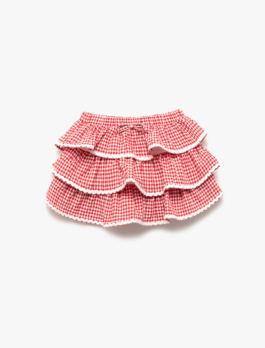 Kız Bebek Katlı  Fırfırlı Beli Lastikli Pötikareli Mini Etek
