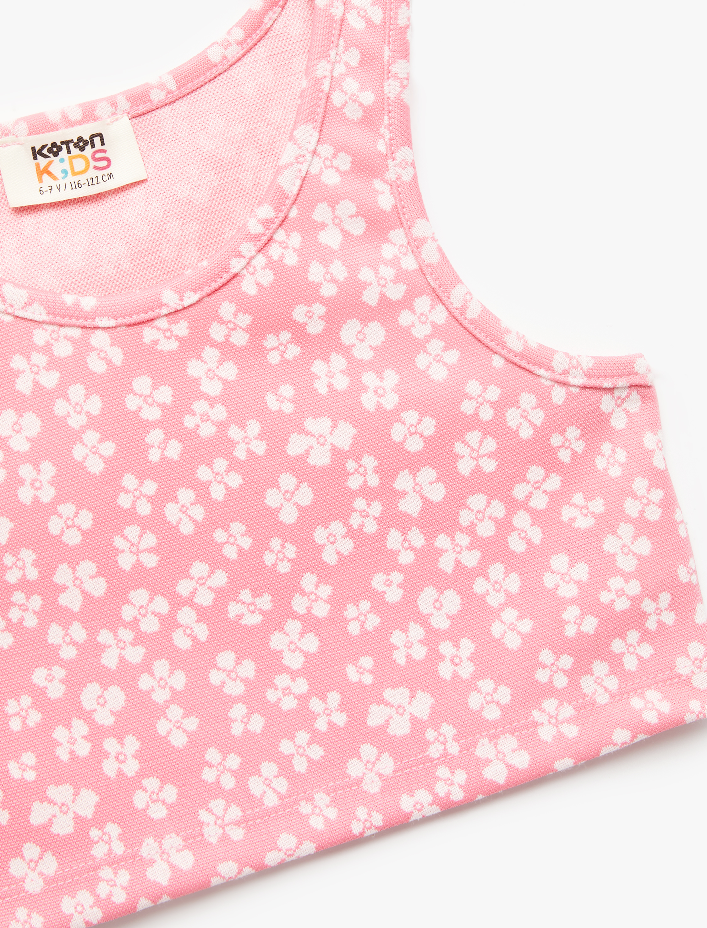  Kız Çocuk Bisiklet Yaka Kolsuz Çiçek Desenli Crop Atlet