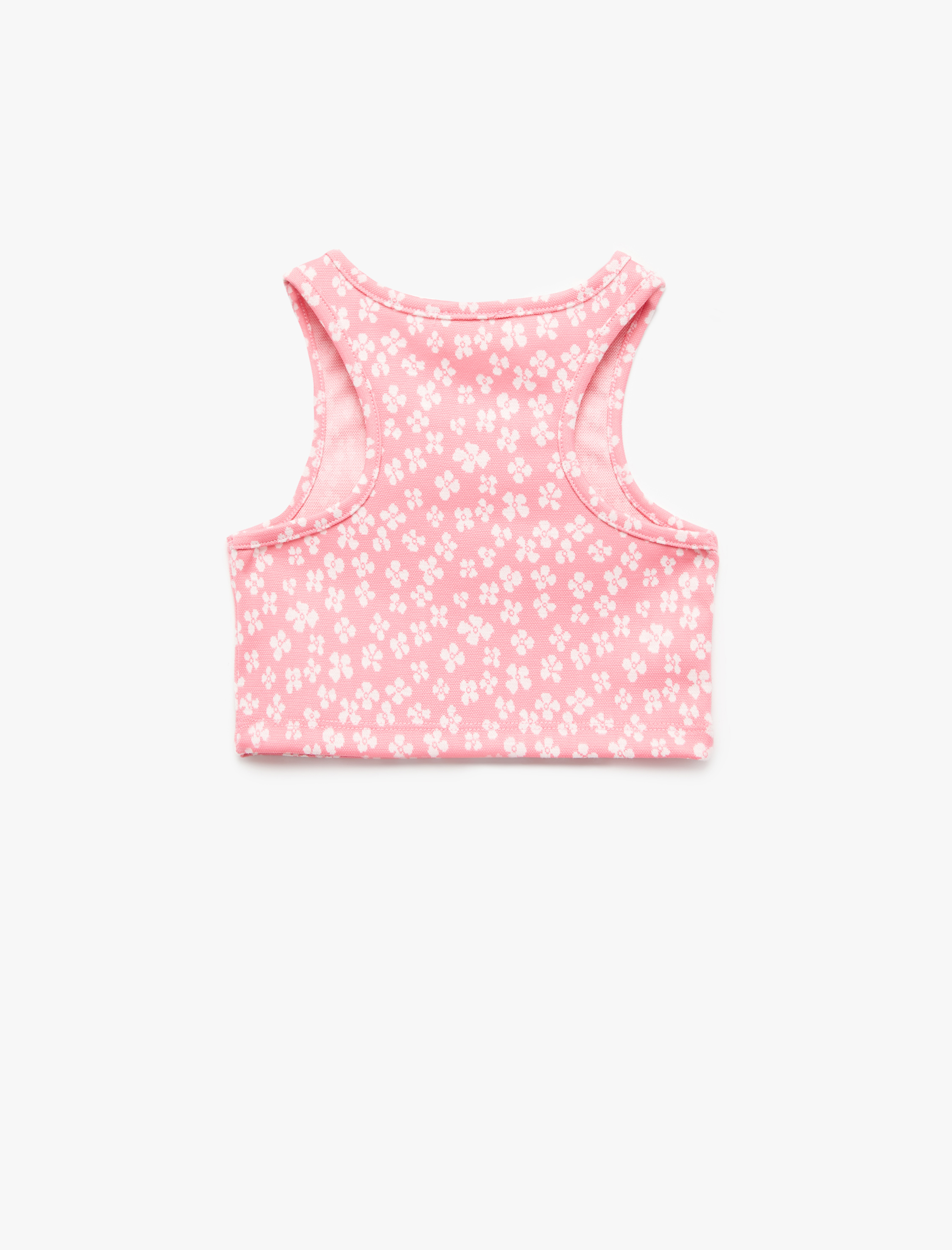  Kız Çocuk Bisiklet Yaka Kolsuz Çiçek Desenli Crop Atlet