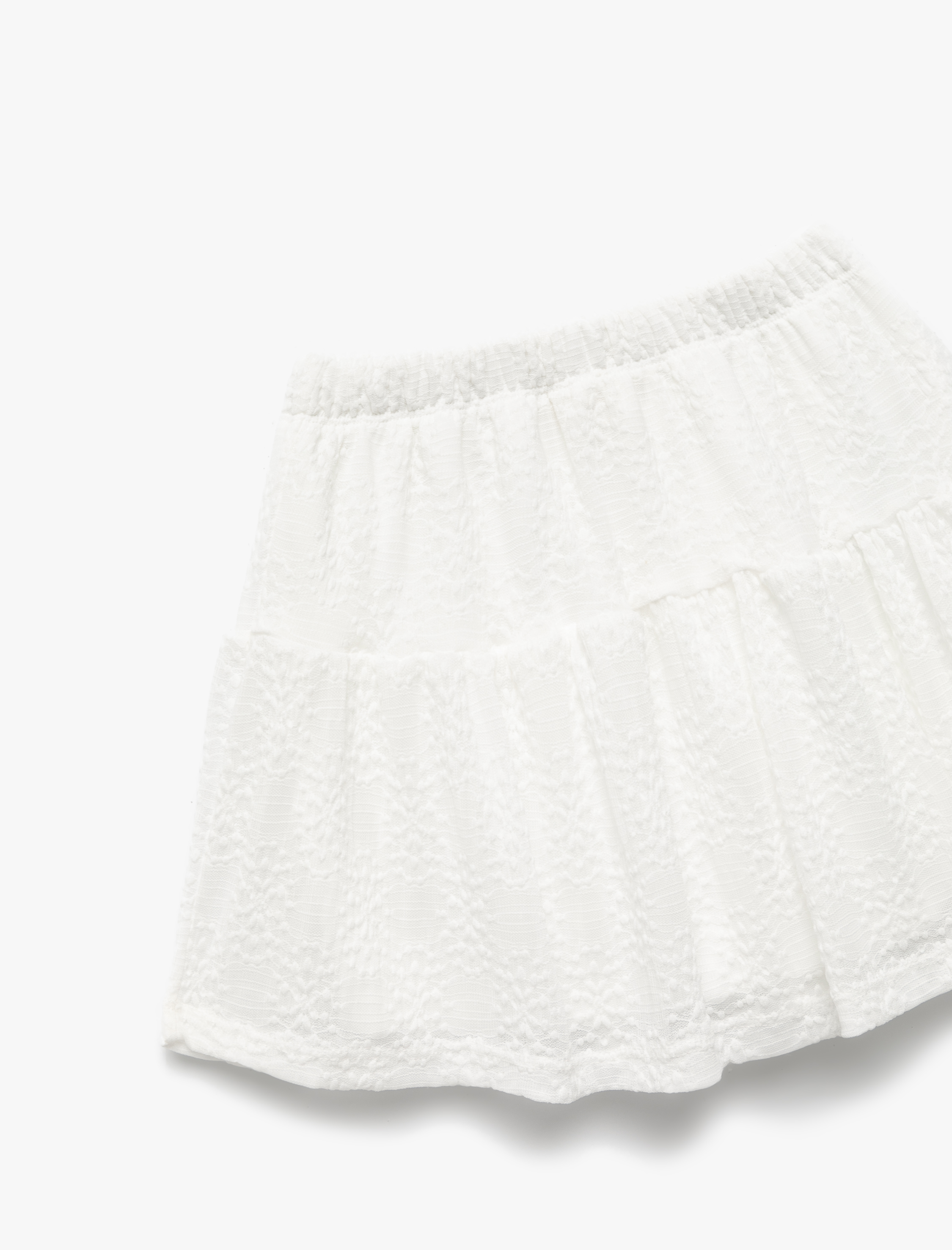  Kız Çocuk Brode Detaylı Beli Lastikli Fırfırlı Mini Etek