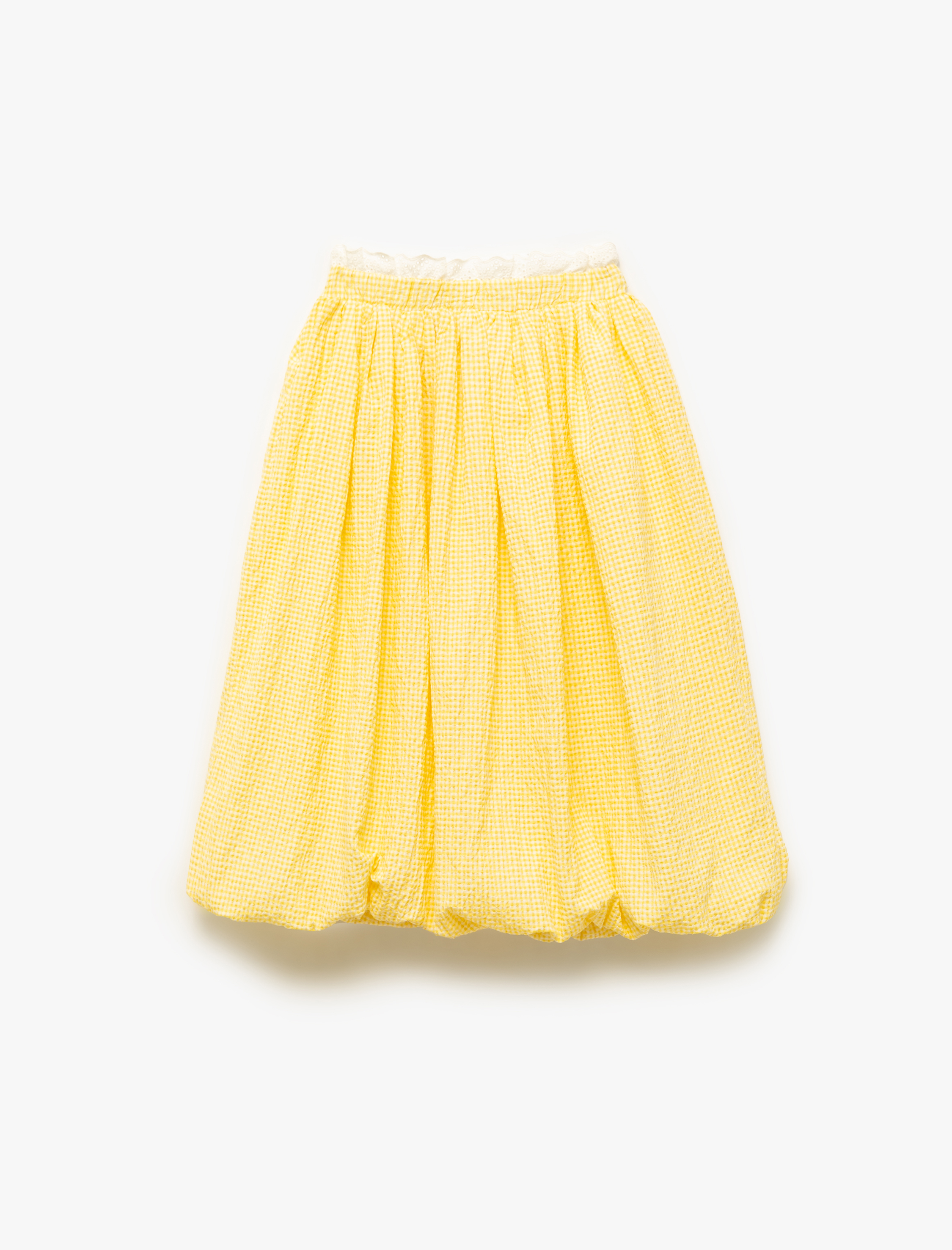  Kız Çocuk Pileli Kurdele Detaylı Pamuk Astarlı Midi Balon Etek