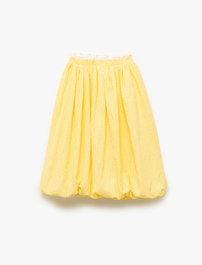 Kız Çocuk Pileli Kurdele Detaylı Pamuk Astarlı Midi Balon Etek