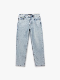 Normal Bel Pamuklu Vintage Straight Fit Jean Pantolon