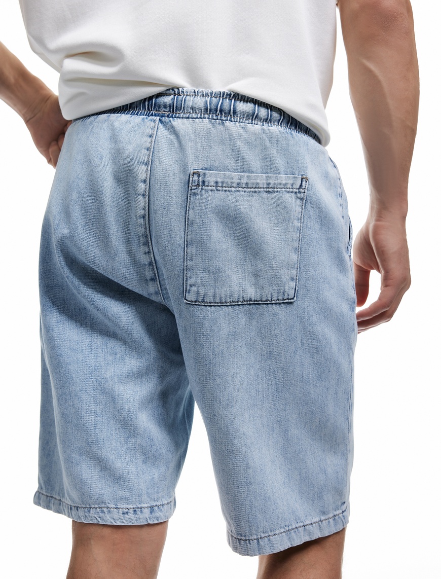   Beli Bağcıklı Cep Detaylı Bermuda Oversize Jean Şort