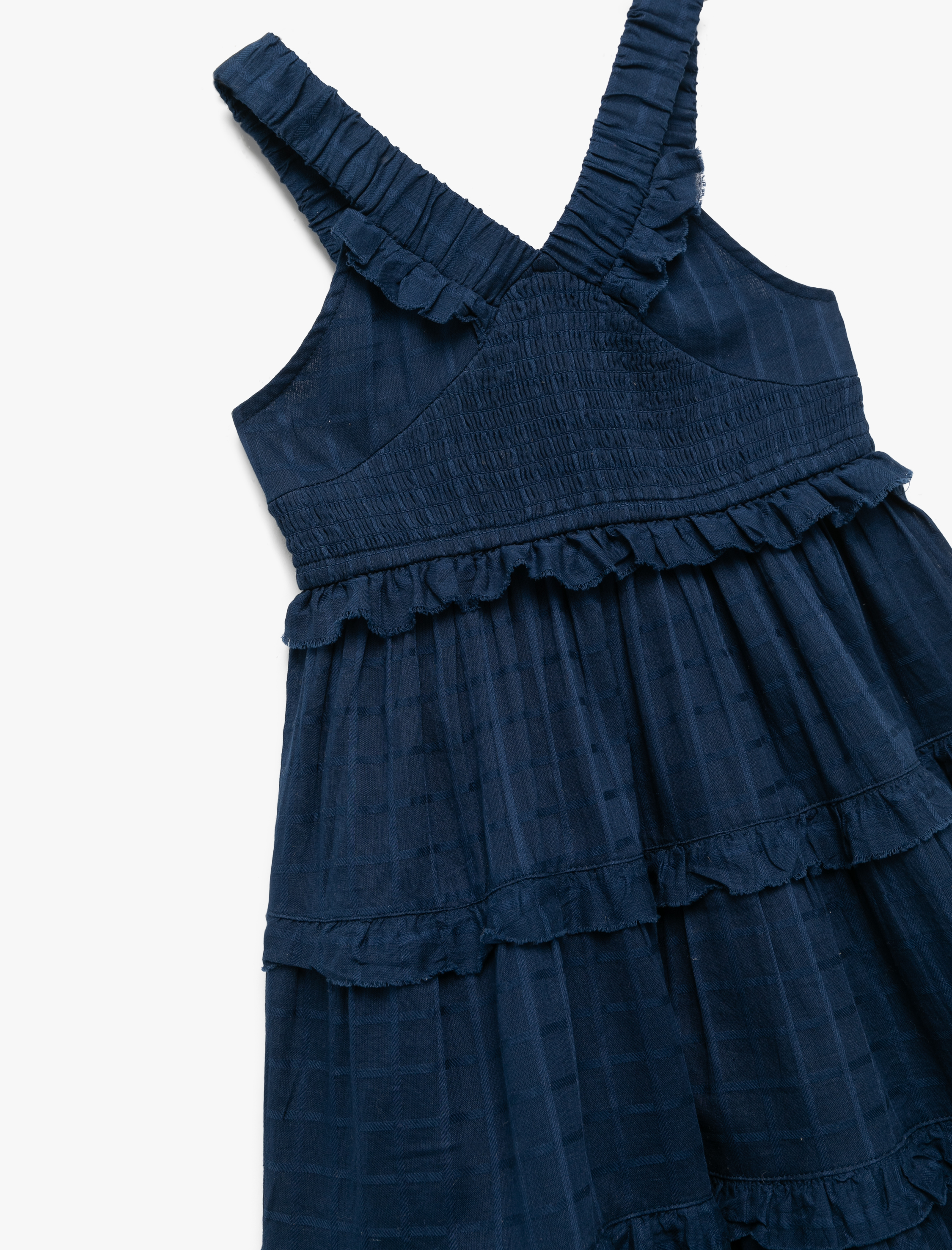  Kız Çocuk Pamuklu Fırfır Detaylı V Yaka Askılı Elbise