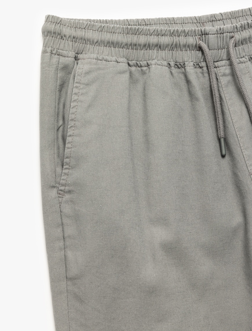   Beli Bağcıklı Cep Detaylı Keten Pamuk Karışımlı Chino Pantolon