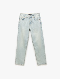 Normal Bel Pamuklu Vintage Straight Fit Jean Pantolon