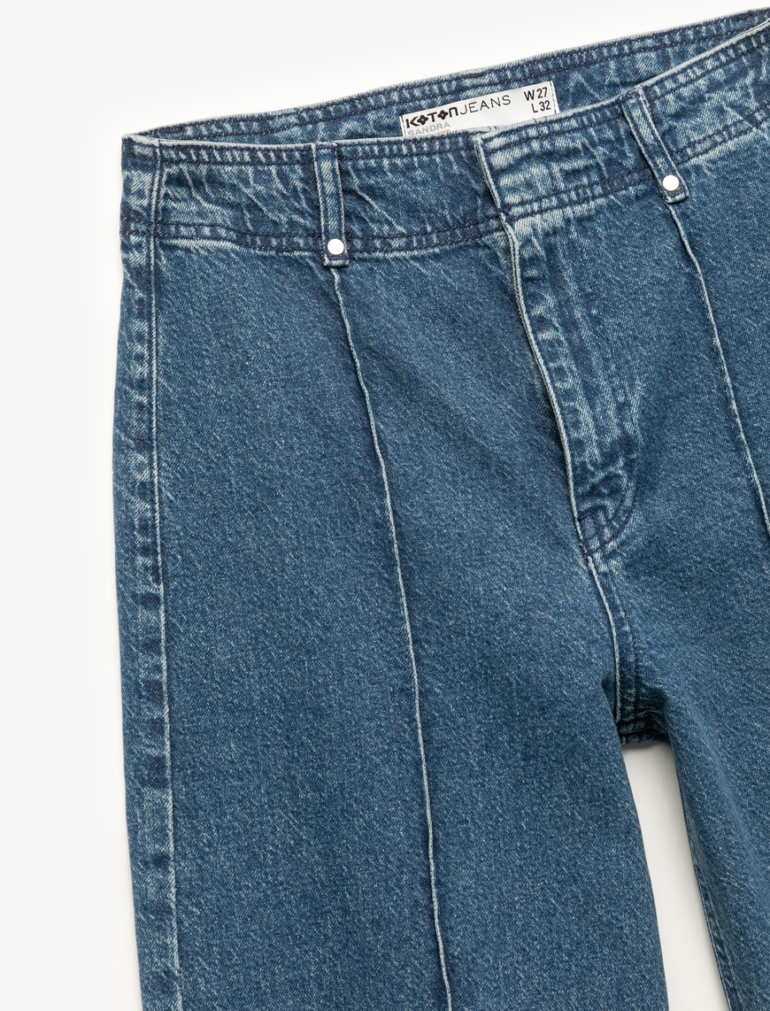   Yüksek Bel Geniş Paça Nervürlü Düğmeli Jean Pantolon - Culotte Jeans