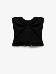 Bürümcük Kumaş Dokulu Slim Fit Fırfırlı Straplez Crop Bluz