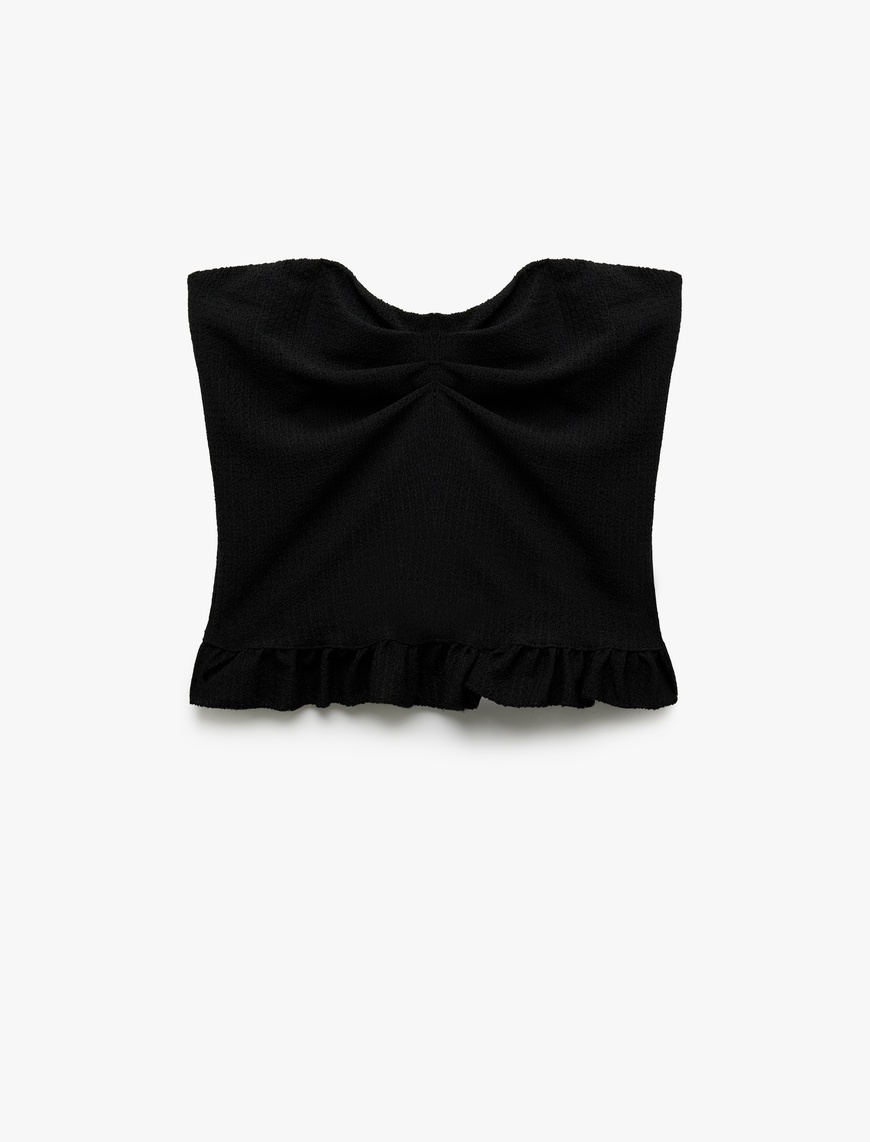   Bürümcük Kumaş Dokulu Slim Fit Fırfırlı Straplez Crop Bluz