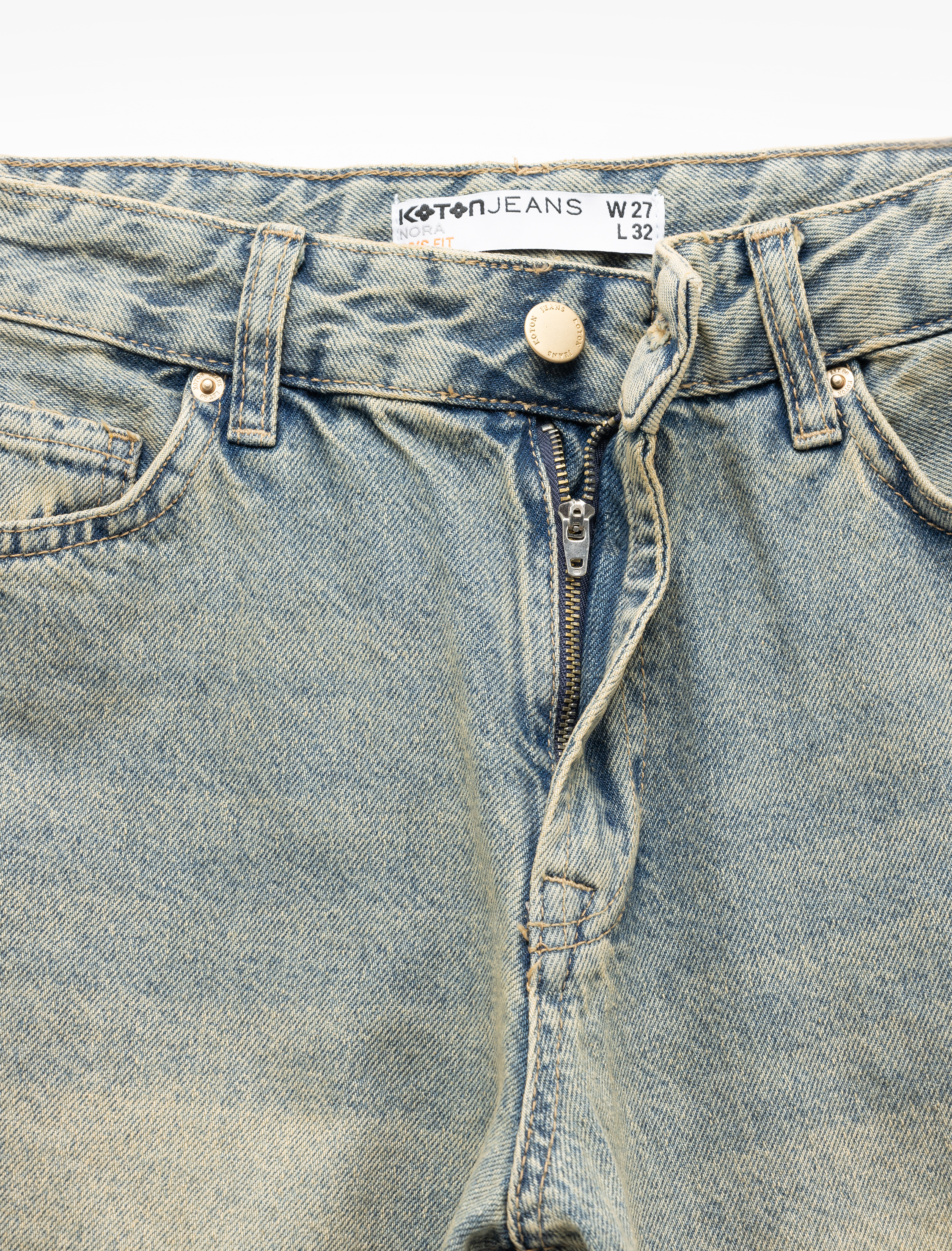   Düz Paça Normal Bel Düz Kesim Düğmeli Pamuklu Kot Pantolon - Straight Fit Jean