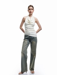 Düz Paça Normal Bel Düz Kesim Düğmeli Pamuklu Kot Pantolon - Straight Fit Jean