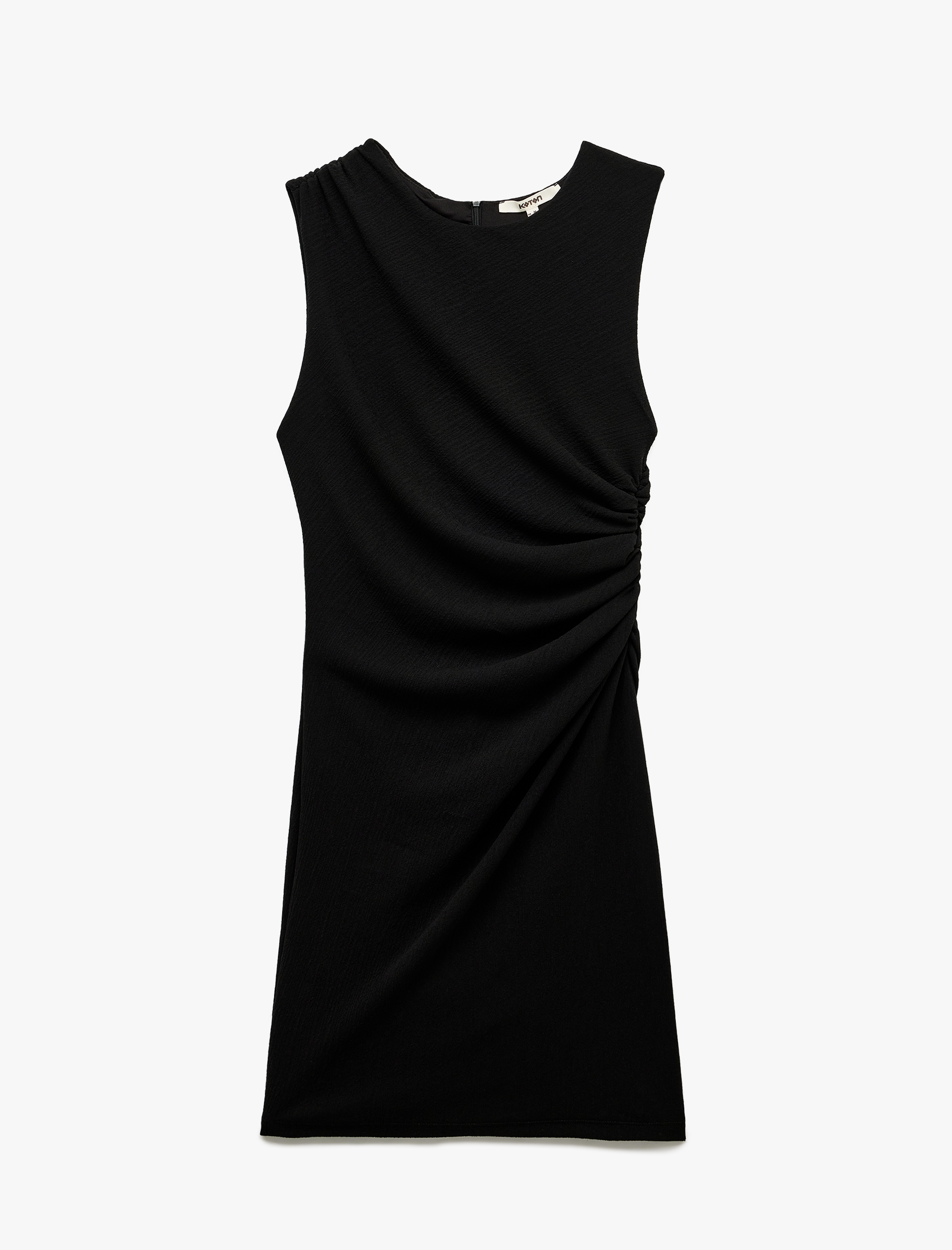   Krep Kumaş Kolsuz Bisiklet Yaka Drapeli Diz Üstü Kalem Elbise