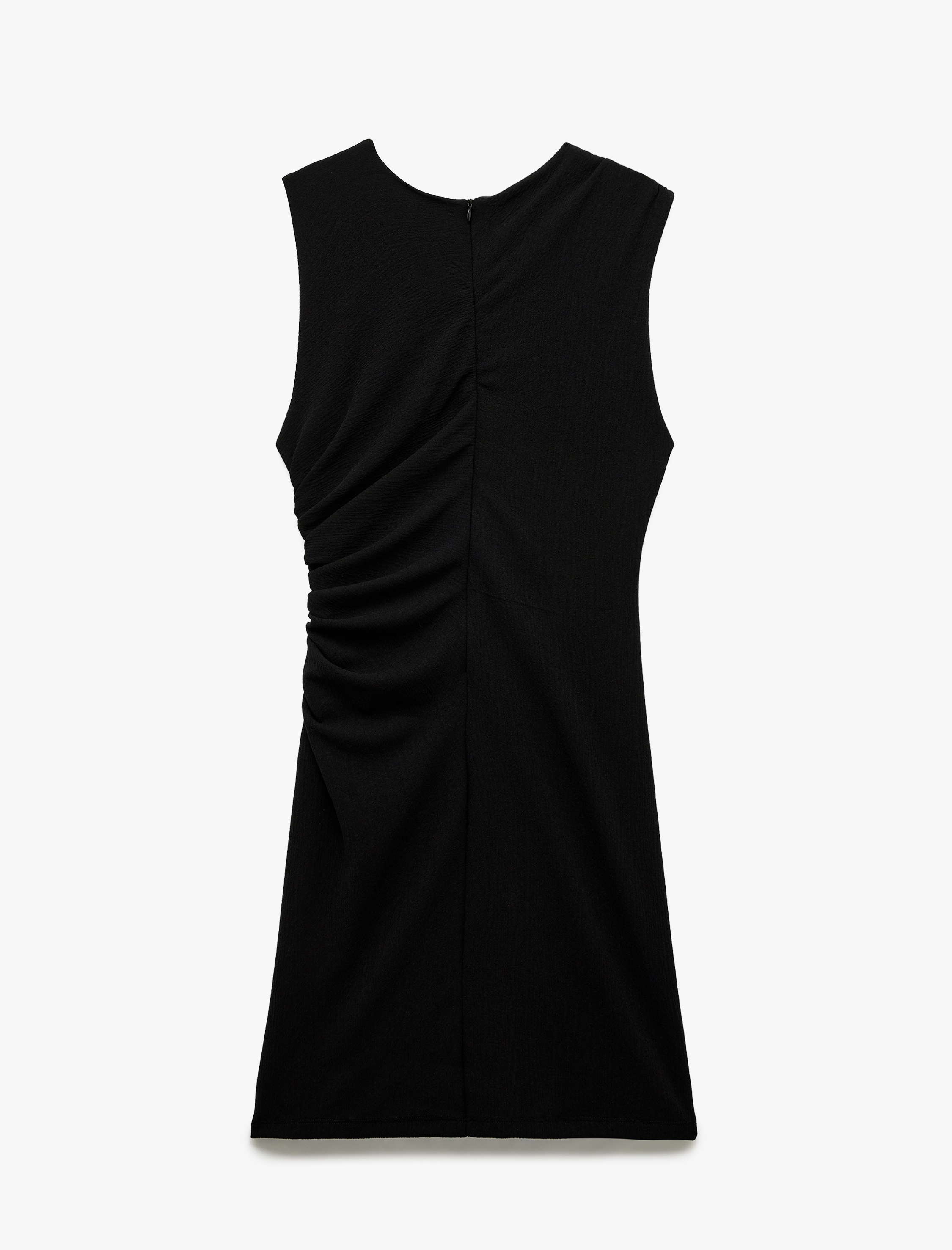   Krep Kumaş Kolsuz Bisiklet Yaka Drapeli Diz Üstü Kalem Elbise