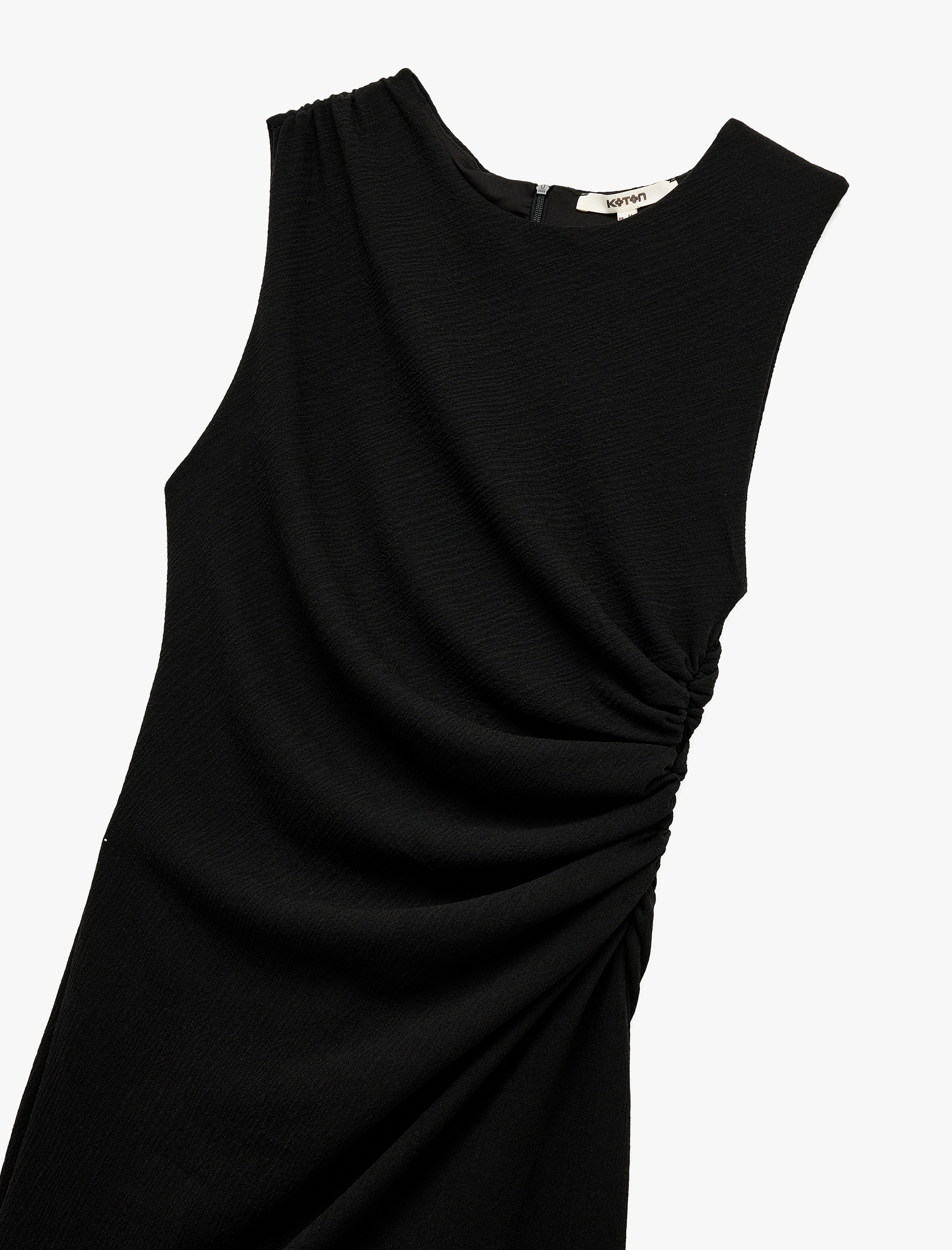   Krep Kumaş Kolsuz Bisiklet Yaka Drapeli Diz Üstü Kalem Elbise